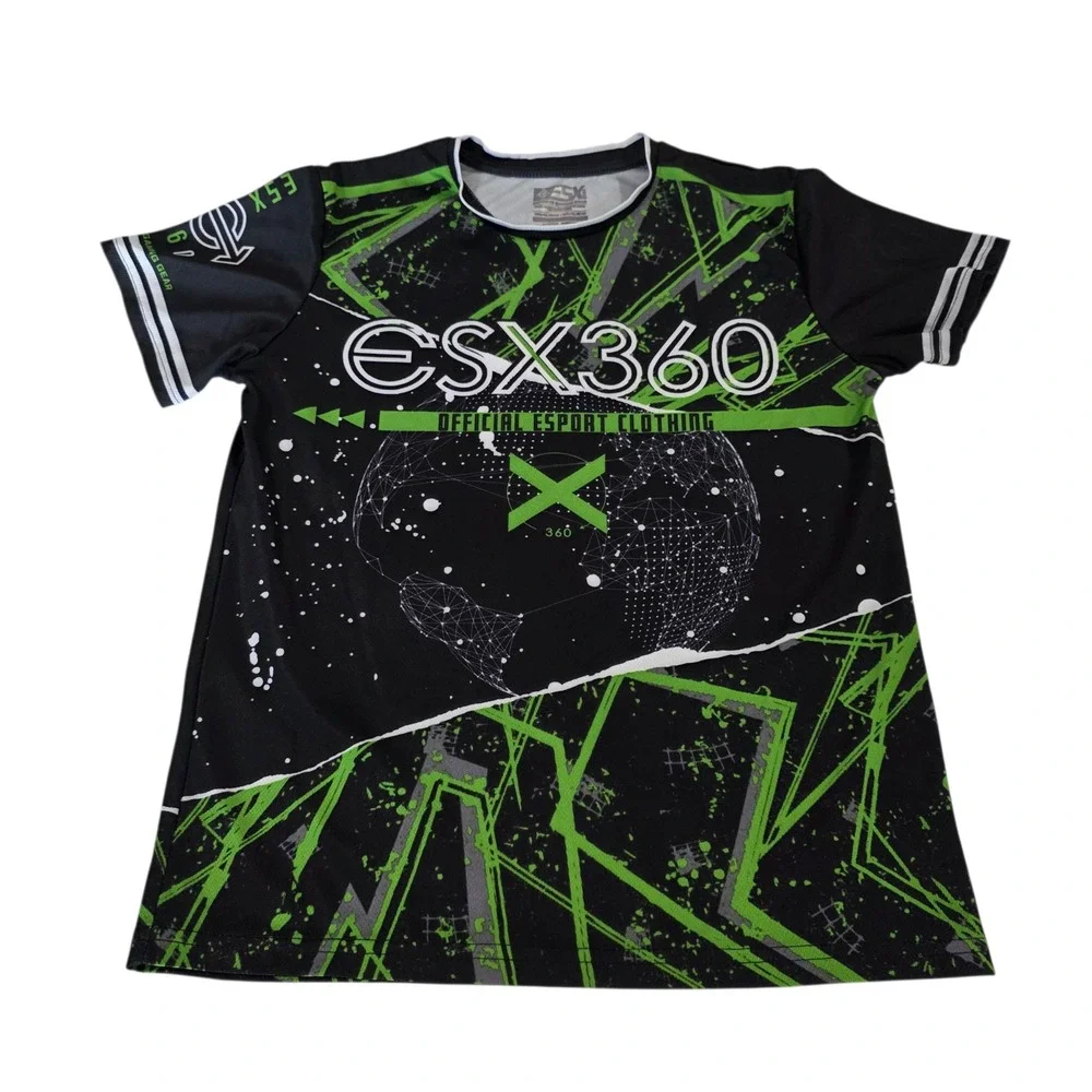 ESX360‎ Pullover Shirt Boys Black Green 10-12 Short Sleeve Graphic Print Gaming